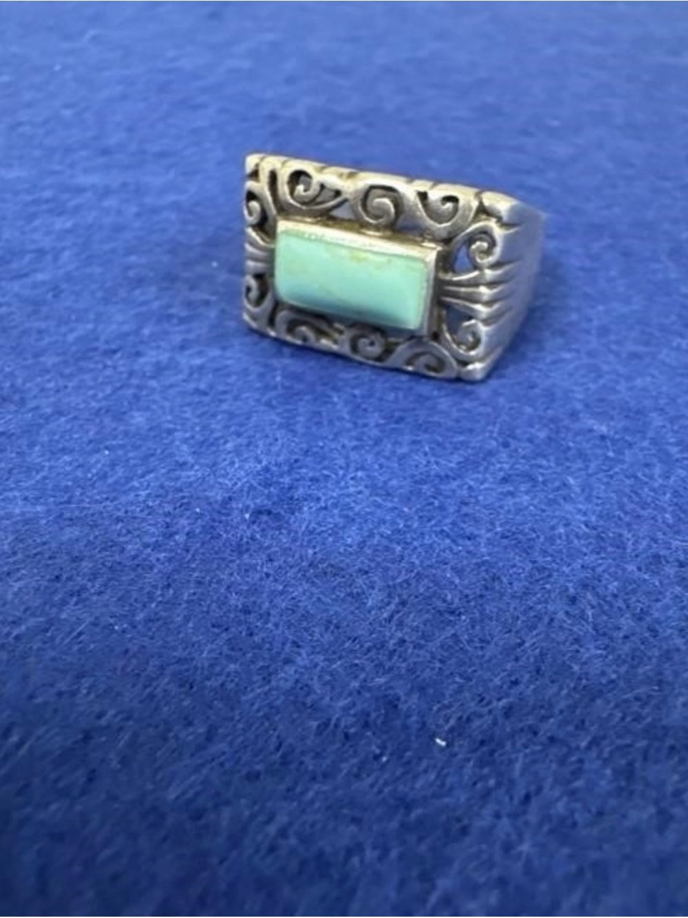 Sterling Silver Turquoise Rectangular Statement Ring - Blue Green Stone 9